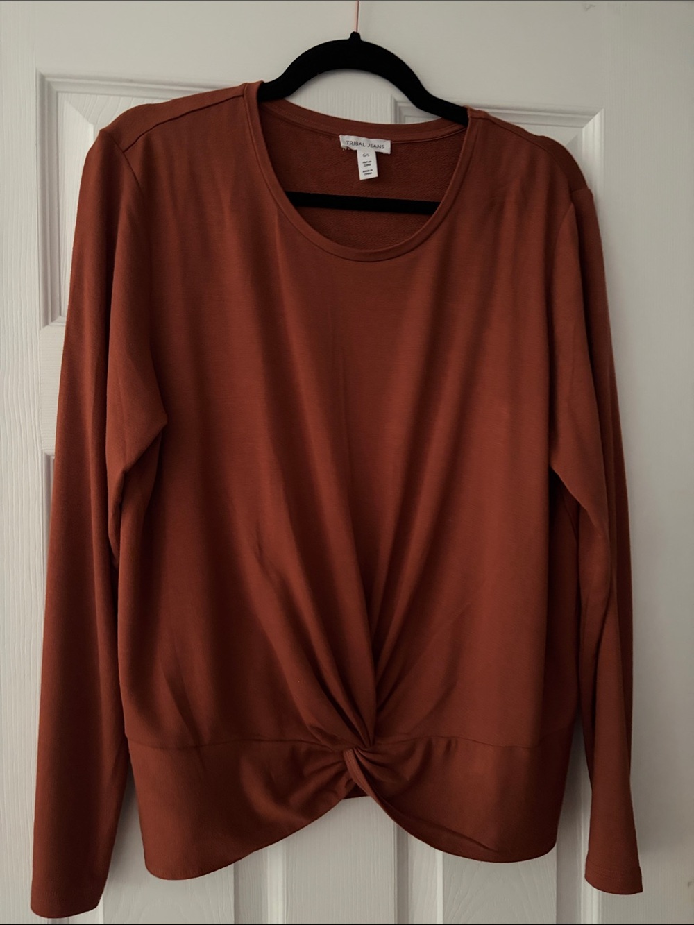 Tribal Twist-Front Long Sleeve Top - Rust